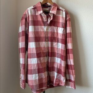 Eddie Bauer sz L Flannel Plaid Pink White 100% cotton EUC Cabincore Gorpcore Eco